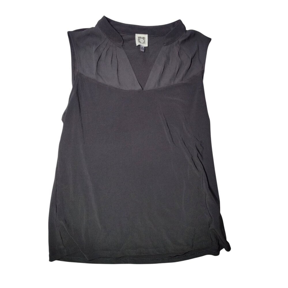 Anne Klein Black‎ Sleeveless Workwear Stretch Top W Mesh Panels Pleated M - Picture 2 of 7